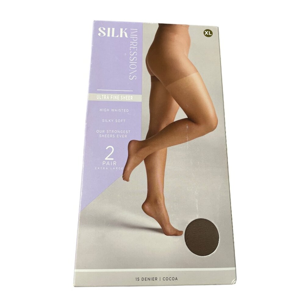Silk Impressions Tights Size XL Ultra Fine Sheer High Waist 15 Denier 2 Pair NEW